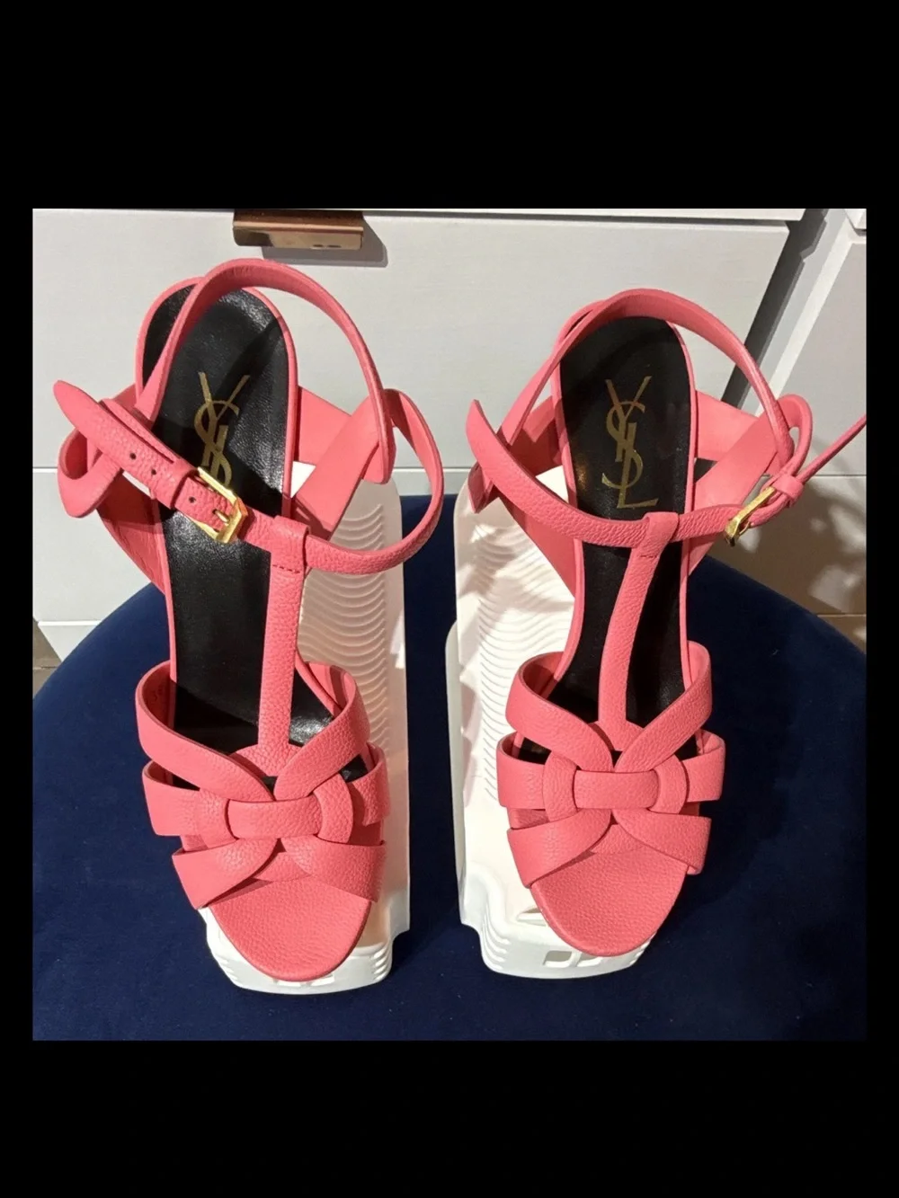 Yves Saint Laurent Tribute Pink Leather Platform Sandals